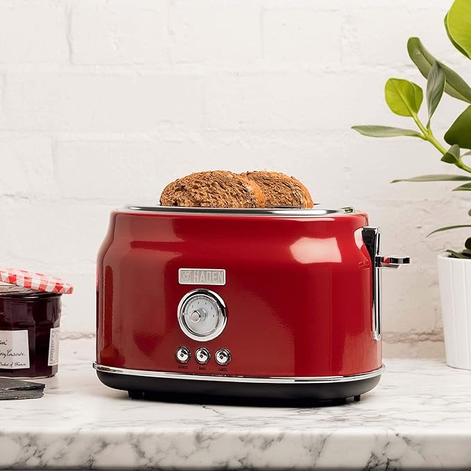 Haden Dorset 2 Slice Wide Slot Stainless Steel Toaster with Adjustable Browning Control & Non-Slip Feet, Rectory Red