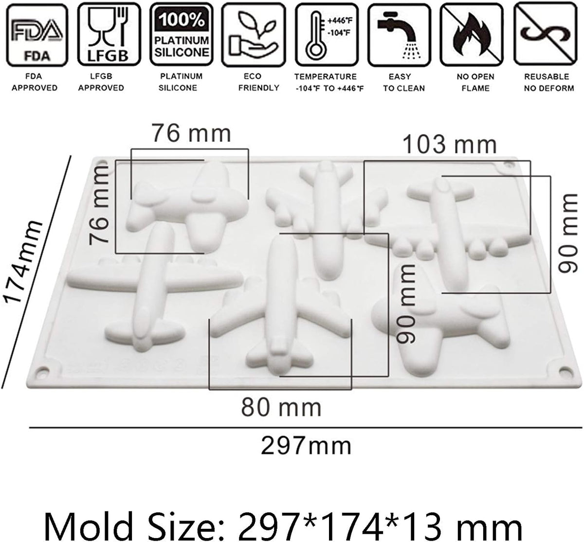 OCPO KITCHEN Airplane Silicone Molds for Baking Mousse Cake, French Dessert, Pastry, Ice Cream, Cake Decoration Mold, 3D Airplane Shape (6-Cavity)
