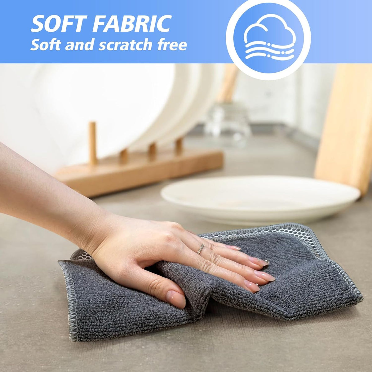 KinHwa Kitchen Washcloths for Dishes Absorbent Microfiber Dish Cloths Quick Dry Dish Rags with Poly Scour Scrub Side Ideal for Kitchen Cleaning (Gray, 10inch X10inch 9Pack)