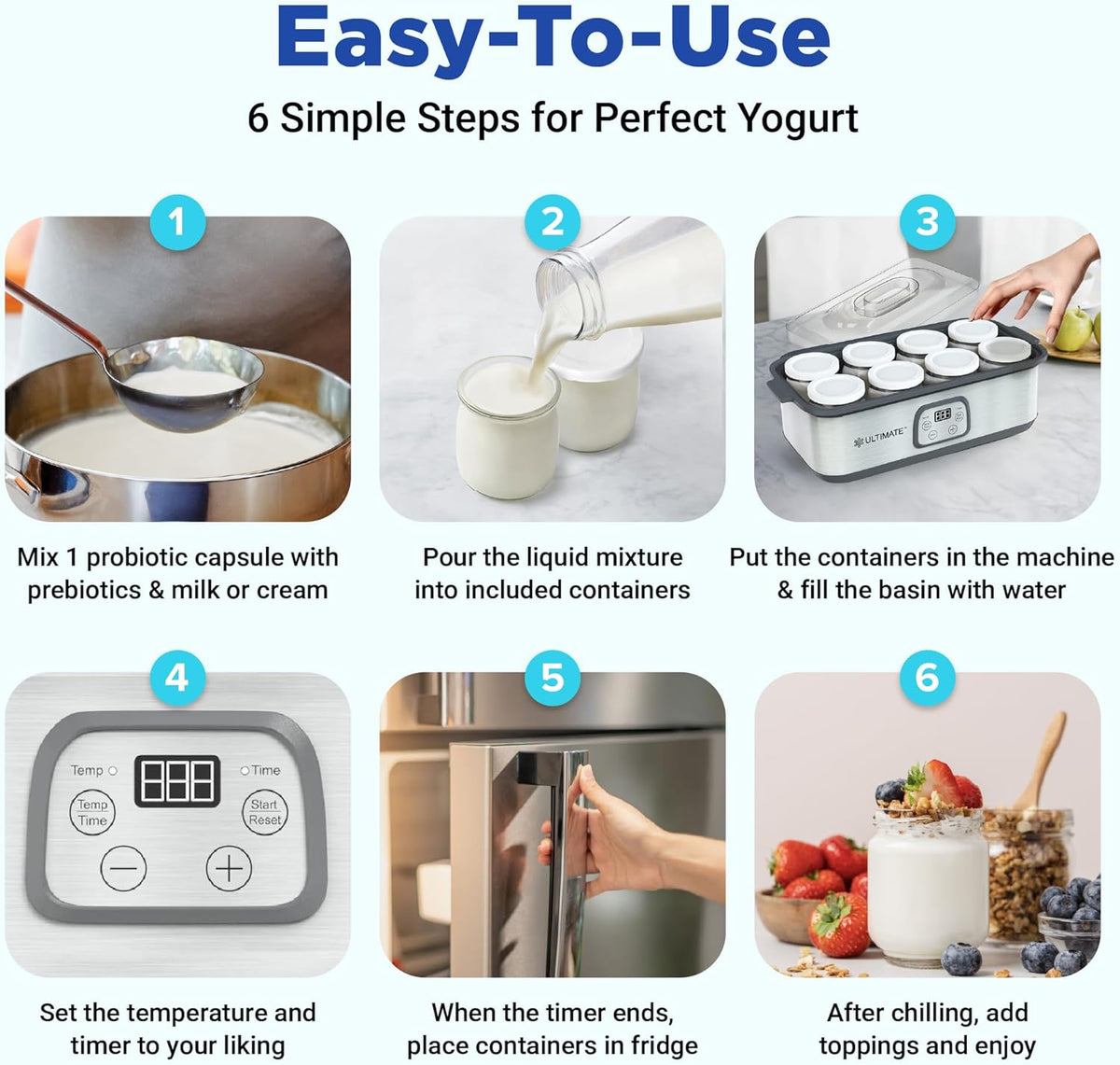 Ultimate Probiotic Yogurt Maker with Adjustable Temperature & Time Control - Make Trillions of Live Probiotics & Get Better Gut Health - ULTIMATE LIFETIME WARRANTY - Wellness Gifts for Men & Women