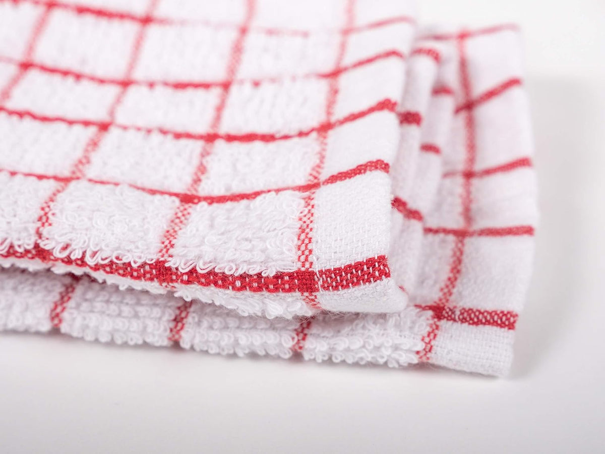 KAF Home Pantry 100% Cotton Checkered Grid Dish Cloths | Set of 6, 12 x 12 Inches | Absorbent and Machine Washable | Perfect for Cleaning Counters, and Any Household Spills - Red