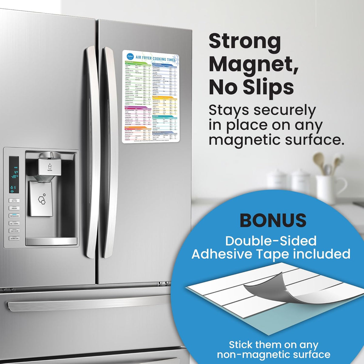 Air Fryer Magnetic Cheat Sheet Set - Air Fryer Accessories Cookbook - Easy to Use AirFryer Time Chart Set As Seen on the Today Show - Strong Magnet Quick Reference Cooking Guide for Frying (White)