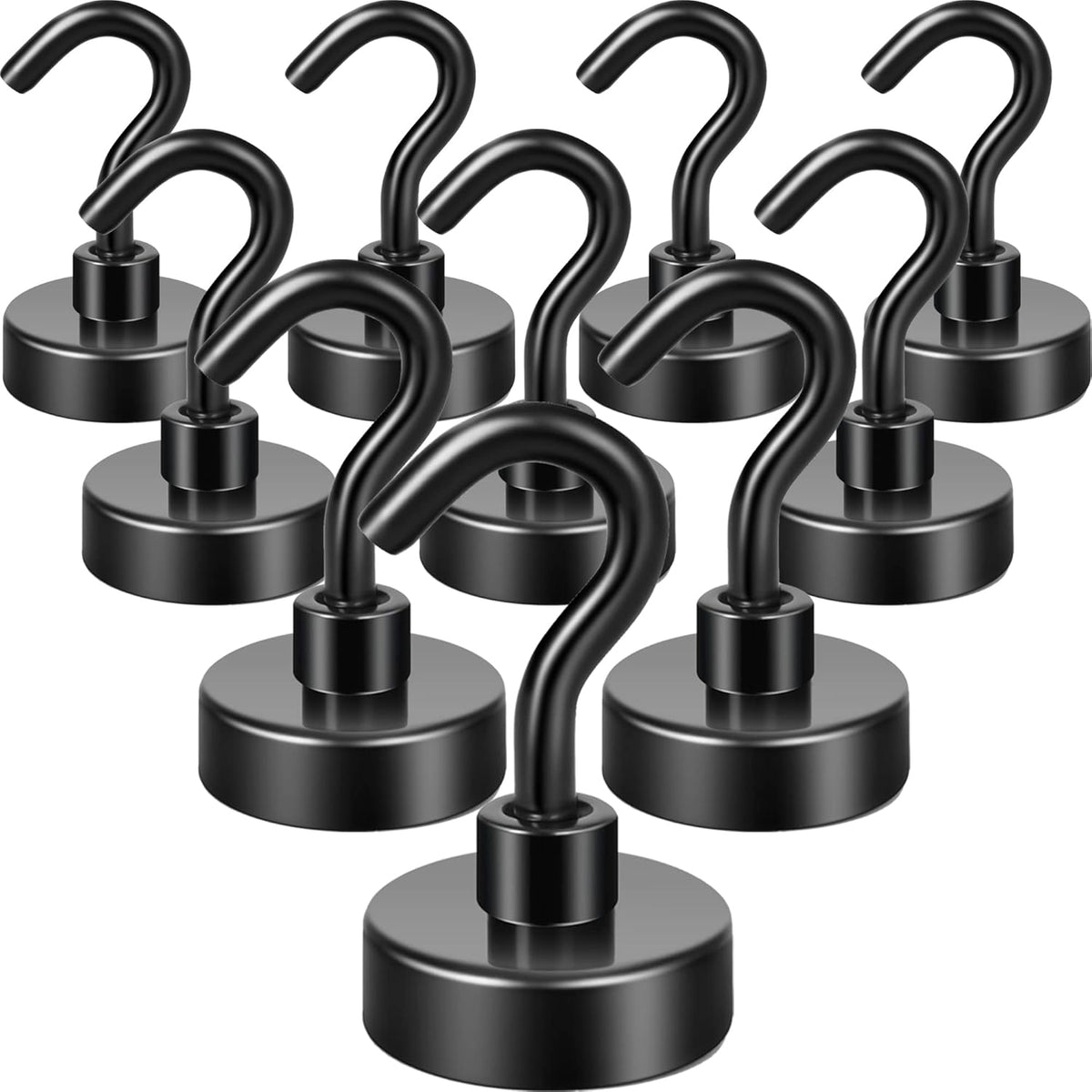 Neosmuk Black Magnetic Hooks, Heavy Duty Earth Magnets with Hook for Refrigerator, Extra Strong Cruise Hook for Hanging, Magnetic Hanger for Cabins, Grill (Black, Pack of 10)
