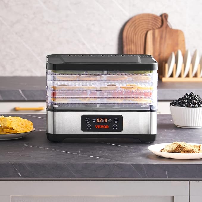 VEVOR Food Dehydrator Machine, 5-Tray Fruit Dehydrator, 300W Electric Food Dryer w/Digital Adjustable Timer & Temperature for Jerky, Herb, Meat, Beef, Fruit, Dog Treats and Vegetables, ETL Listed