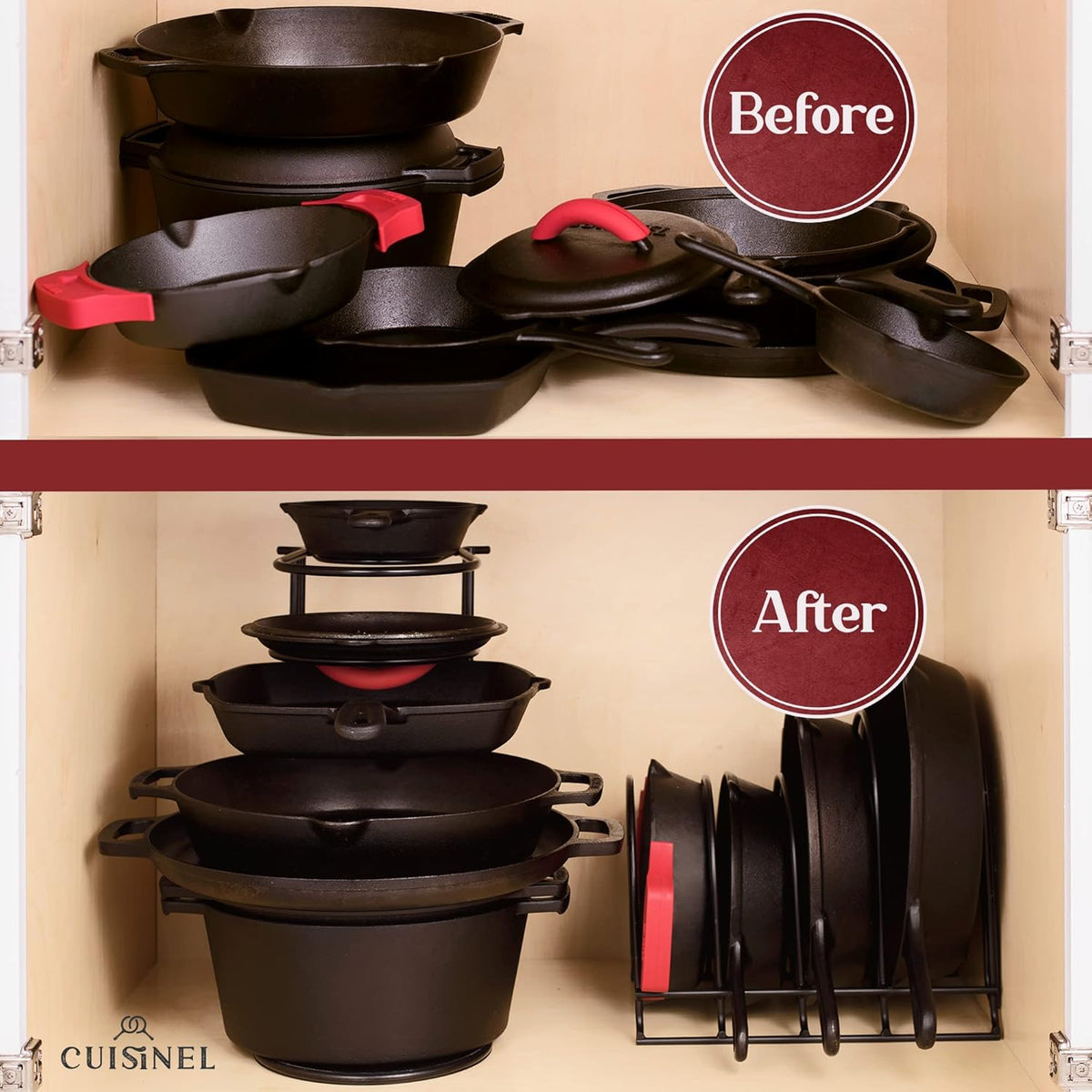 Cuisinel Pots and Pans Organizer Rack - 60 to 100-LBS Capacity Extremely Heavy Duty - 8mm Thick - Made in India - Matte-Black 15.9"-Tall 5-Tier Space Saving Kitchen Cookware Storage