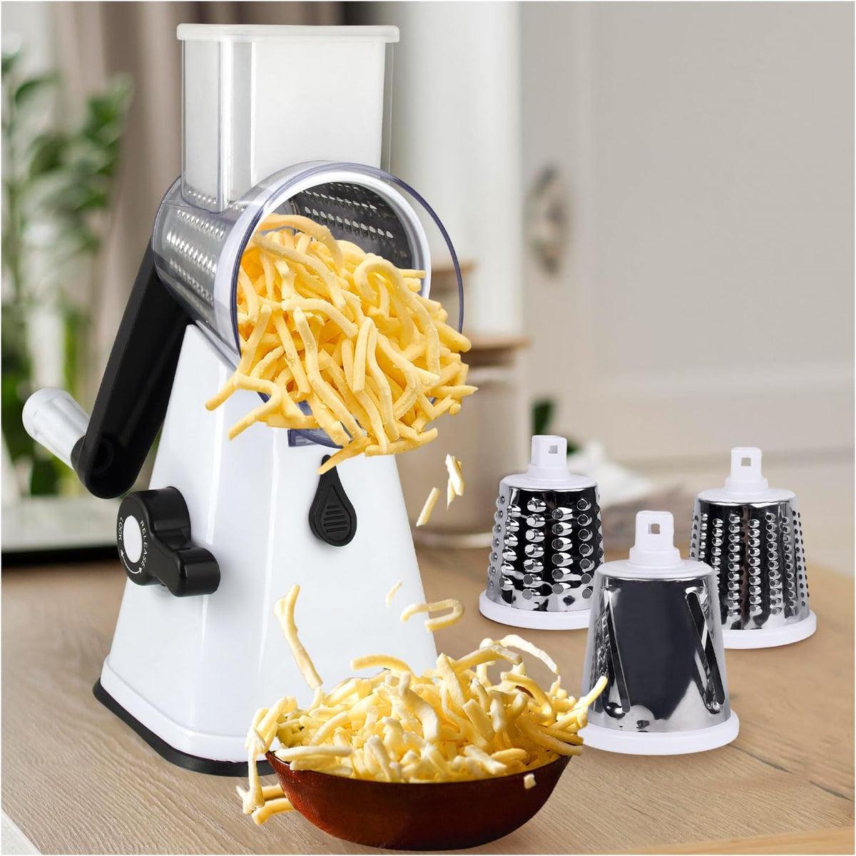 Rotary Cheese Grater Hand Crank, 3 in 1 Blades Vegetable Slicer Cheese Shredder for Vegetable, Nuts, Chocolate, Potato, Practical Kitchen Gadgets