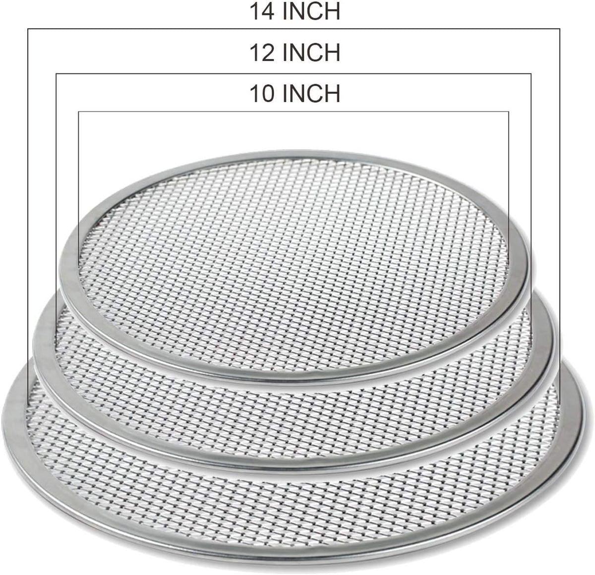 Pizza Screen, 3PCS Aluminum Alloy Seamless Pizza Screen Non Stick Mesh Net Baking Tray Cookware Kitchen Tool For Oven, BBQ 10 inch and 12 inch,14 inch