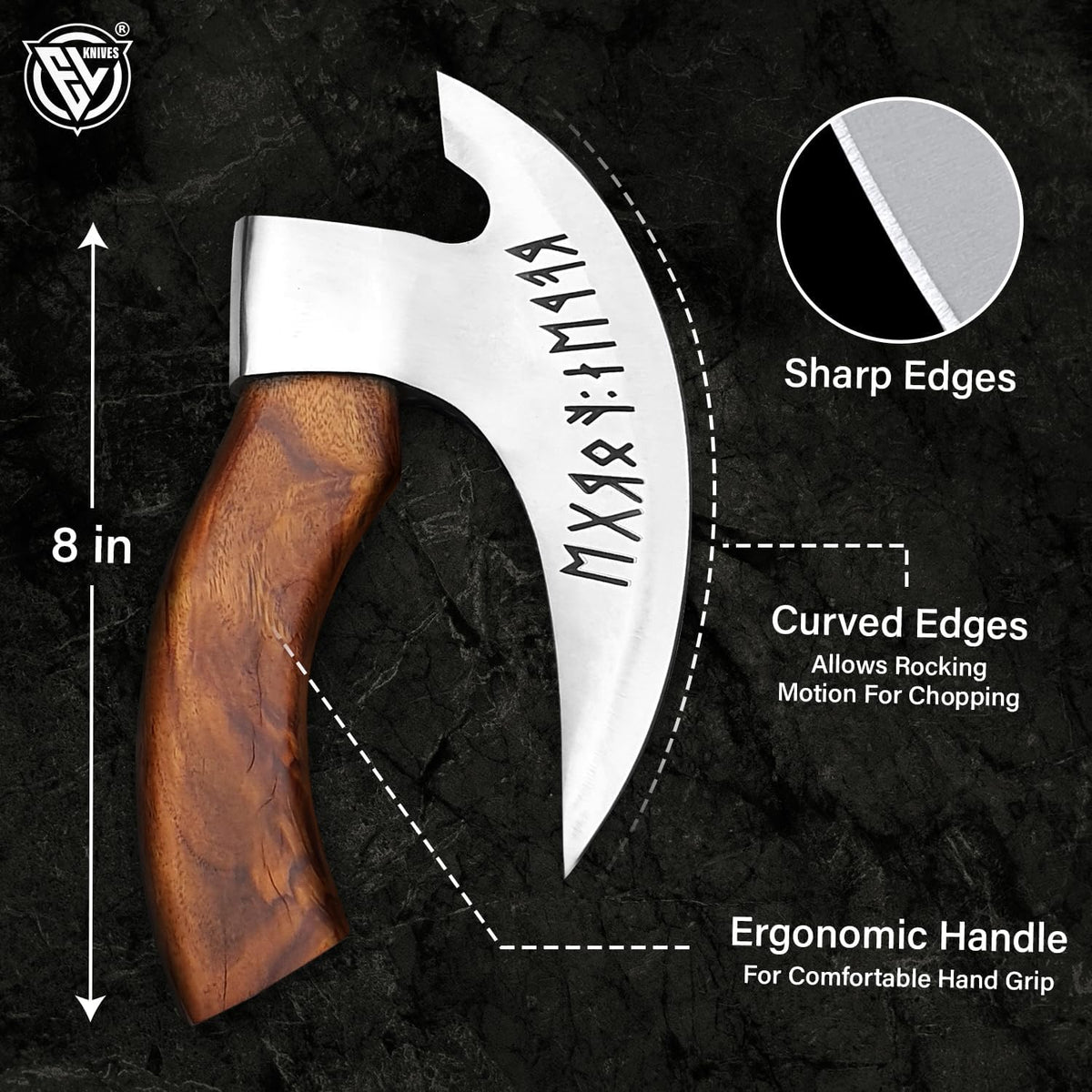 Viking Multipurpose Pizza Axe with Sheath - Rosewood Handle & Heavy Duty Axe Head - Cuts Pizza, Meat & Vegetables
