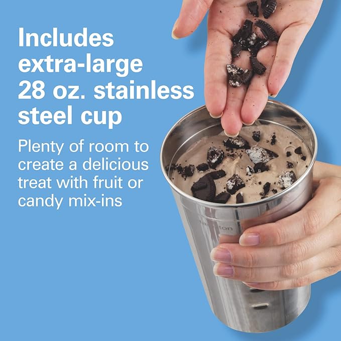 Hamilton Beach DrinkMaster Electric Drink Mixer, Retro Milkshake Maker & Milk Frother, 2 Speeds, Extra-Large 28 oz. Stainless Steel Cup, Classic Chrome