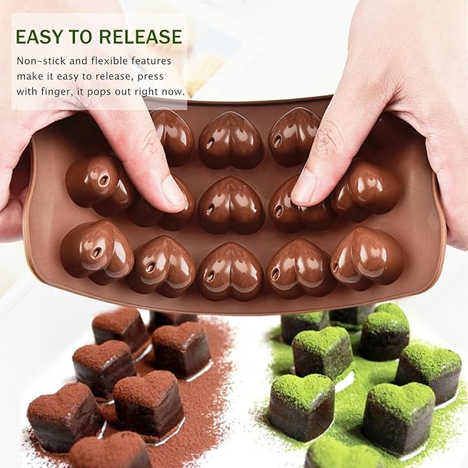JOERSH 5PCS Silicone Chocolate Molds for Candy, Fat Bombs Snacks & Truffles, 9 Shapes 93 Cavities Candle Soap Wax Melts Mold (Square, Round, Heart, Star, Flower Shapes)