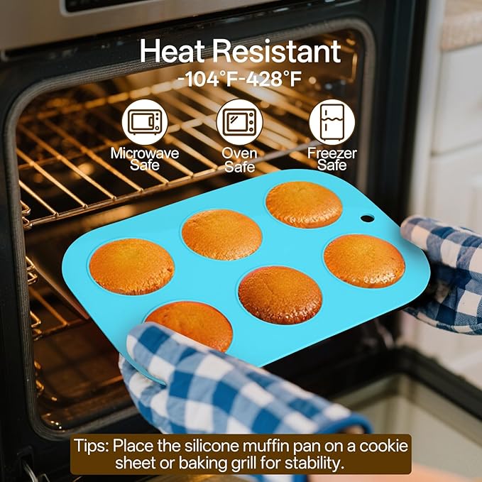 2 Pack Silicone Muffin Pan for Baking, Regular Size Nonstick Cupcake Pan, 6-Cup Silicone Muffin Tin BPA Free Dishwasher Safe, Great for Muffin Cupcake Brownie Egg Tart