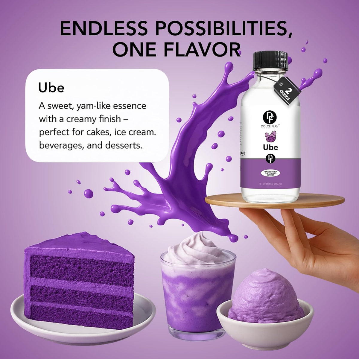 Dolce Flav Clear Ube Extract - 2 Ounce Water-Soluble Multipurpose Flavoring Ideal for Ice Cream, Cookies, Boba, Coffee & Pastries - Purple Yam Flavoring - Perfect Kitchen Gift for Holidays