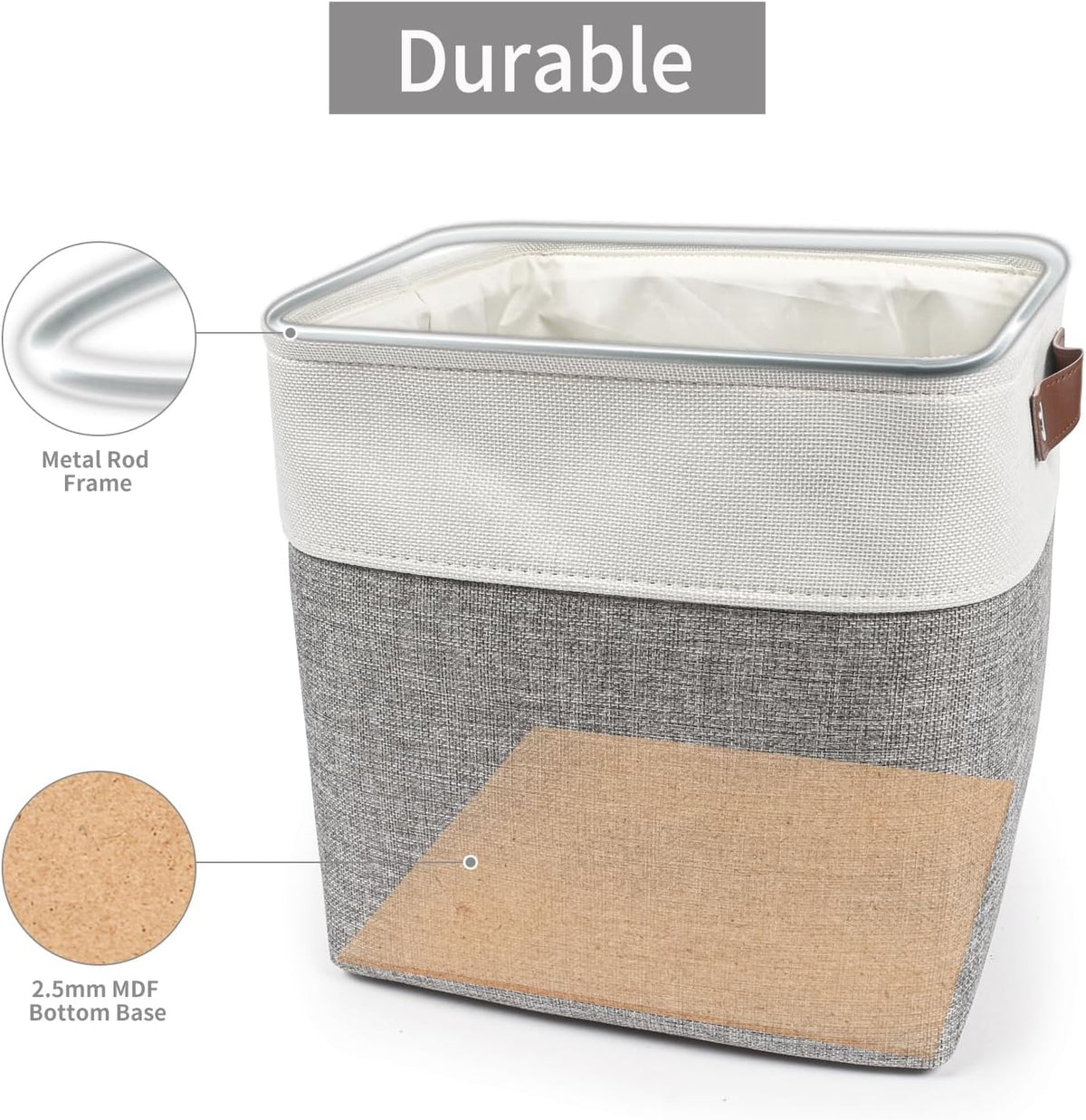 Collapsible Fabric Storage Cubes 11x11 Cube Storage Bins, 4 Pack Closet Baskets Box with Handles for Organizing, Shelf, Toys, Clothes, Home, Office, Nursery (Grey&White)