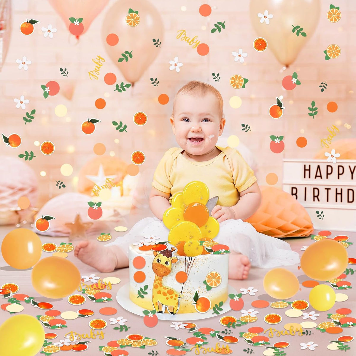 MARFOREVER 500 Pcs Little Cutie Baby Shower Confetti Citrus Decoration Orange Baby Shower Confetti Tangerine Eucalyptus Scatter for Gender Reveal Birthday Party Table Decoration Supplies