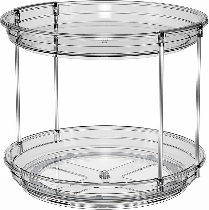 LAMU 2 Tier Lazy Susan Turntable Organizer 10.6'' Rotating Spice Rack Organization for Cabinet, Kitchen, Pantry, Countertop, Bathroom, Vanity, Medicine Cabinet Organizer, Grey