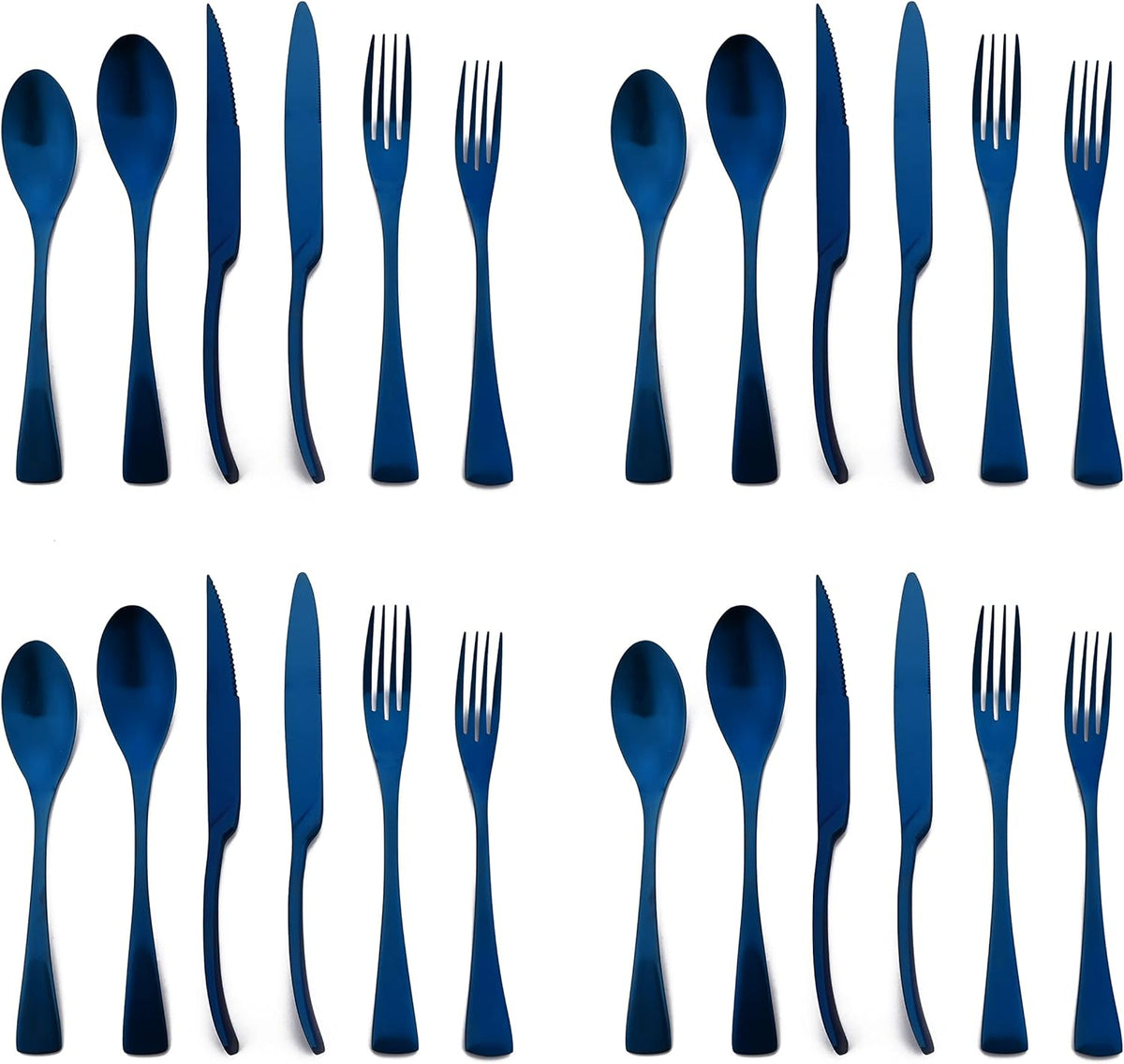 Luxury 18/10 Stainless Steel Matte Blue Cutlery Flatware Set - Utensil Set Steak Spoons and Forks Knife Silverware Set,Service for 4 (24-Piece)