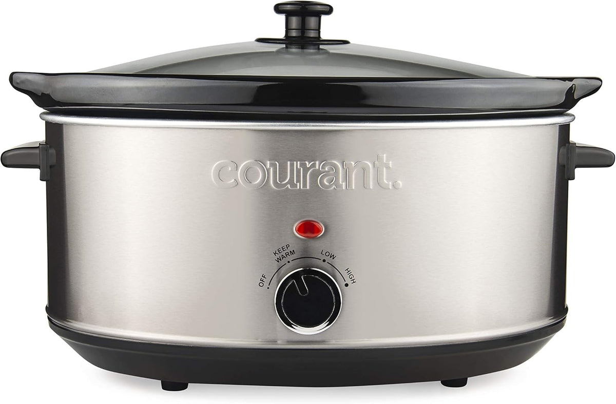 Courant Oval Slow Cooker Crock, with Easy Options 7 Quart Dishwasher Safe Pot, Stainless Steel