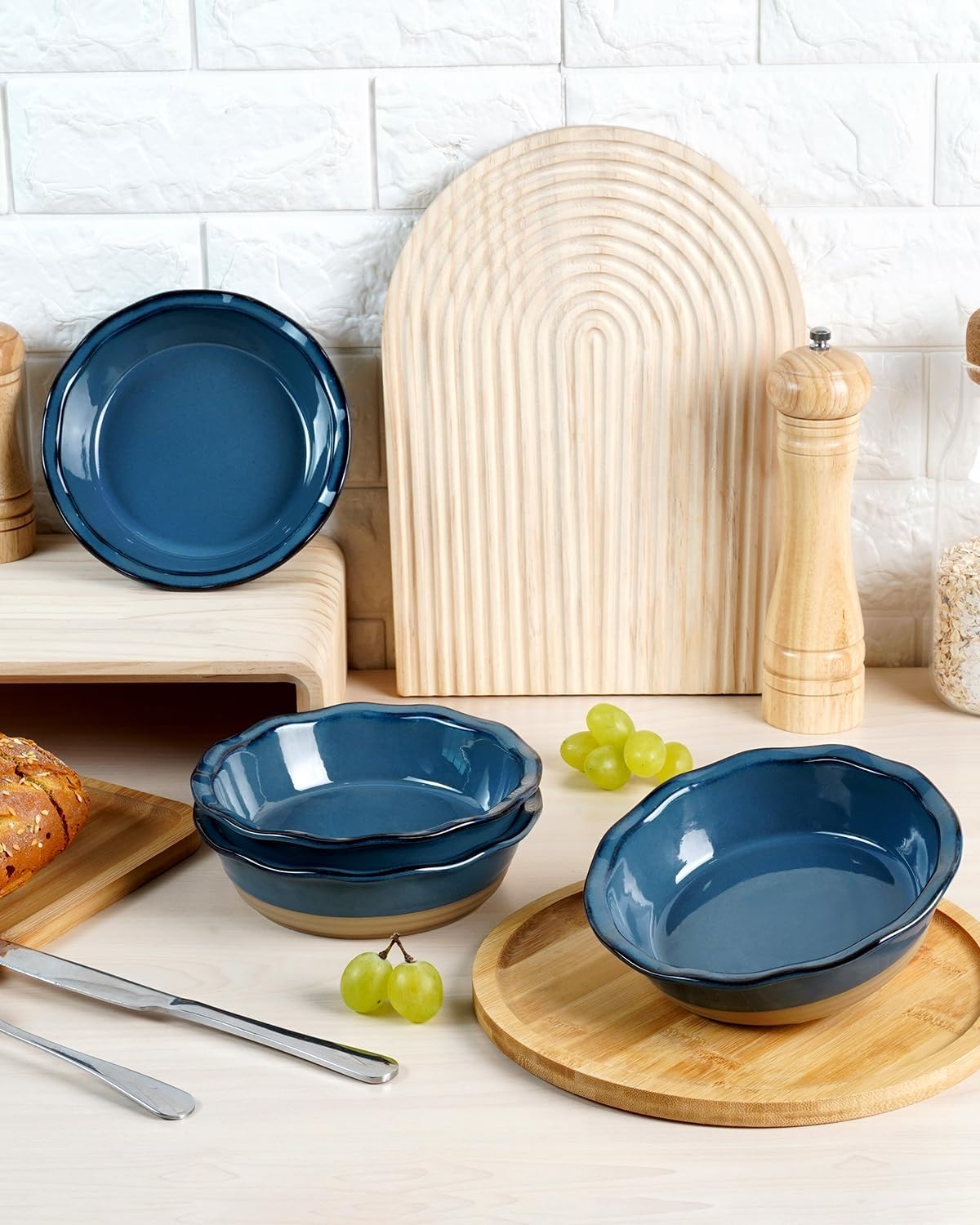 NUTRIUPS 6.5 Inch Ceramic Pie Pans Set of 4, Round Baking Dish for Kitchen, Round Pie Dish Oven Safe