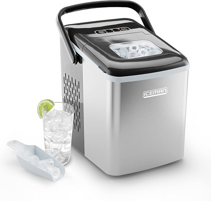 Iceman Dual-Size Countertop Ice Maker Machine, Portable, Creates 2 Cube Sizes in 6 Mins, Holds 1.3 lb. of Ice, Makes up to 26 lb in 24 Hours, Self-Cleaning Scoop Included, Stainless-Steel