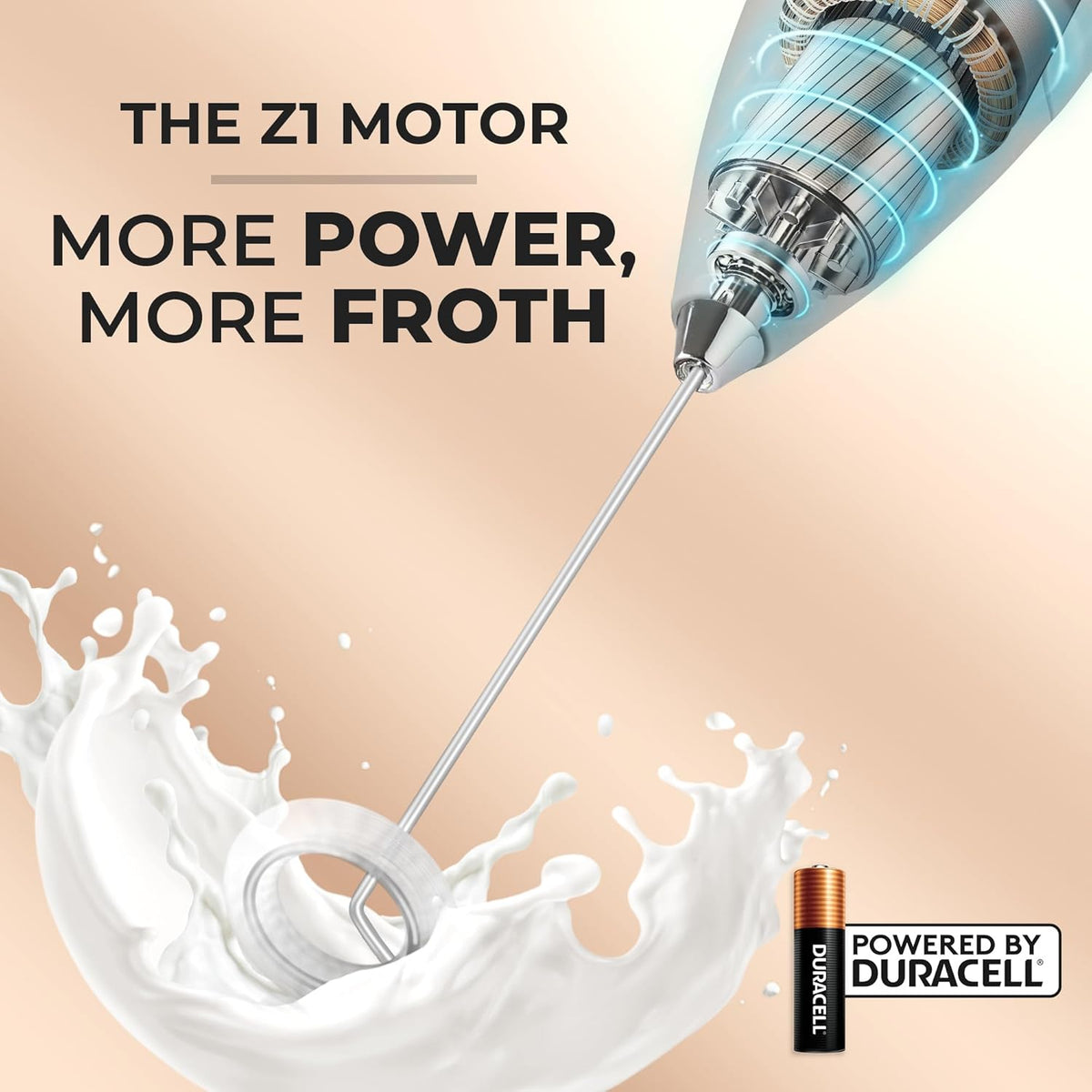 Zulay Kitchen Powerful Milk Frother Wand With 4 AA Duracell Batteries - Ultra Fast Handheld Drink Mixer - Electric Whisk Foam Maker for Coffee, Lattes, Cappuccino, Matcha & Creamer -