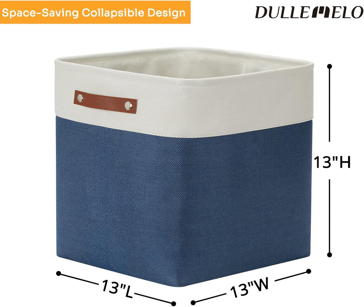 DULLEMELO Storage Baskets for Shelves Closet Storage,Large Home Organization Bins for Gifts Empty,Foldable Fabric Storage Cubes Baskets for Nursery Toy Towels Clothes Storage(White&Blue)