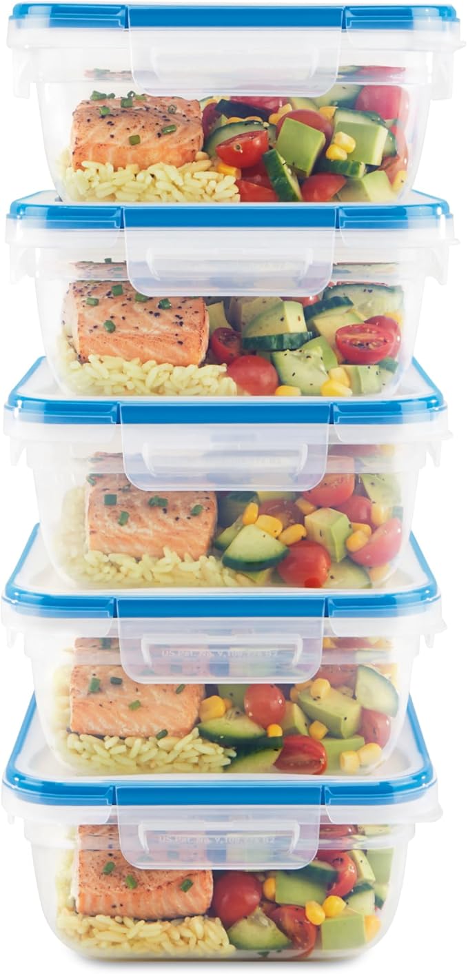 Snapware Total Solutions (5-Pack, 5.5 Cup) Plastic Food Storage Containers Set, Airtight & Leakproof Locking BPA-Free Lids Tupperware, Freezer Dishwasher Microwave Safe