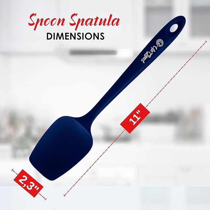 Silicone Spoon Spatula - 600ºF Heat-Resistant Non-Stick Rubber Spoonula | Use as Silicone Kitchen Scraper Utensil - Baking and Cooking Strong Stainless Steel Core | UpGood Kitchen Utensils, (Blue)