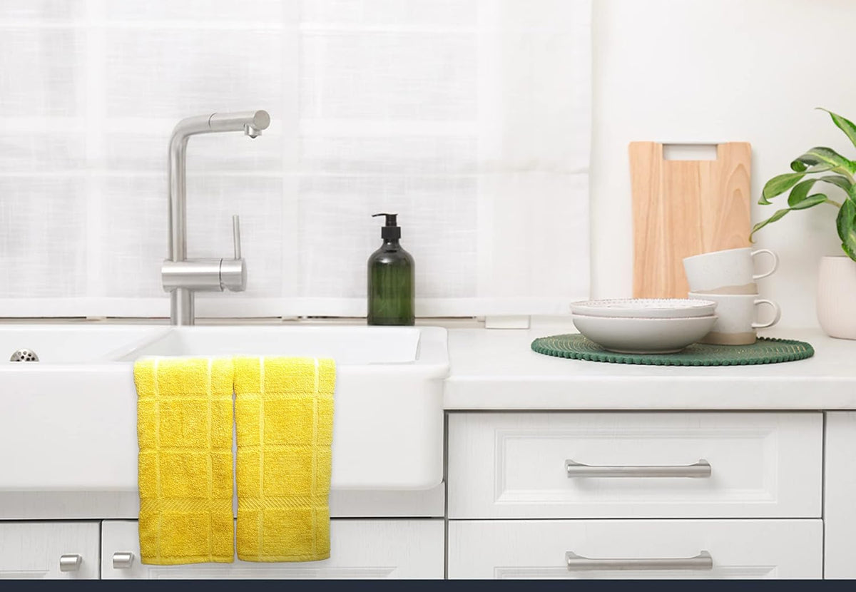 100% Cotton Terry Dish Towels, 4 Pack Plain, 16 x26 Inches, Super Soft and Absorbent Kitchen Towels, Perfect for Kitchen Cleaning and Dish Washing | Yellow