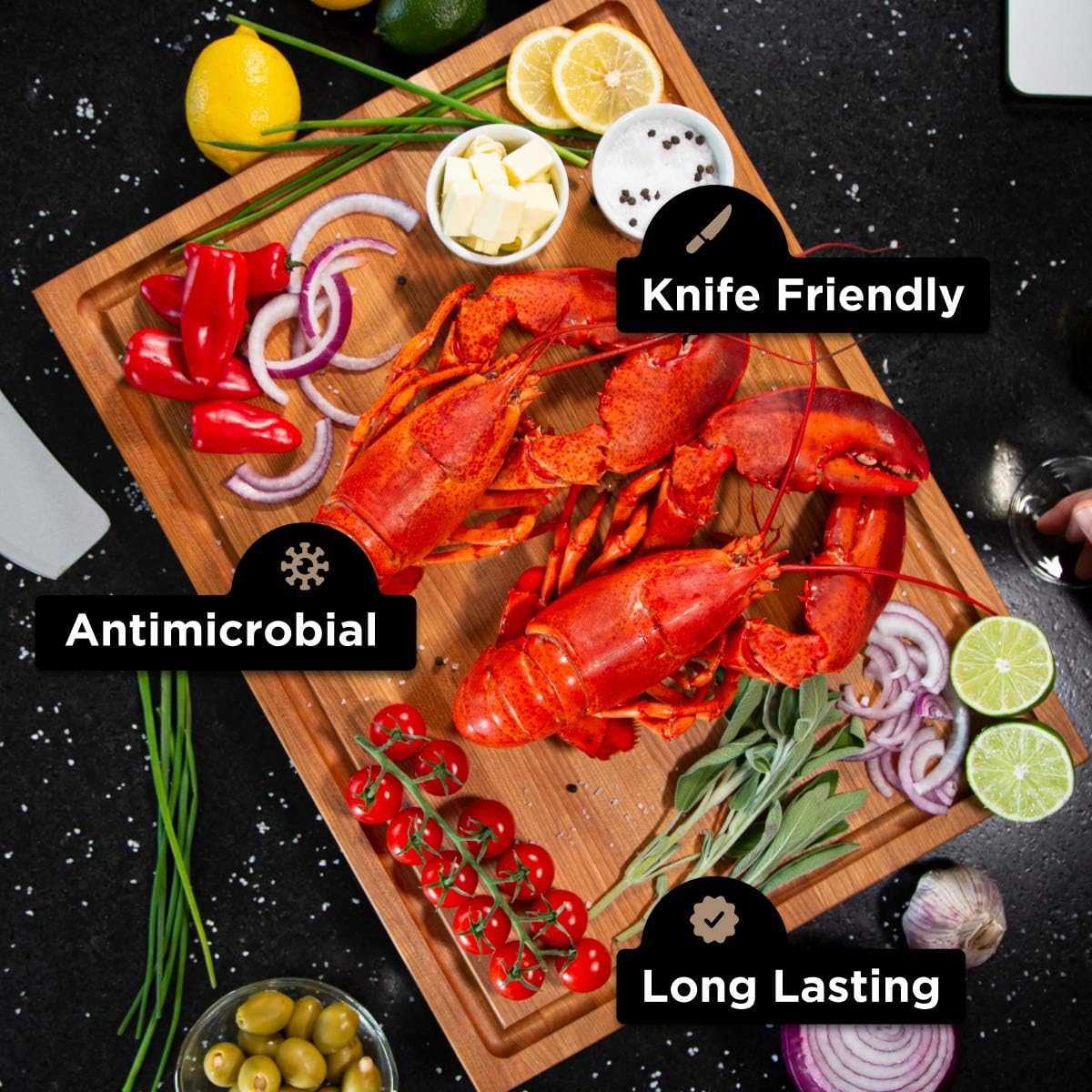 Large Wood Cutting Board from American Cherry - A Butcher Block That Comes with Juice Groove for Cutting Meat and Juicy Veggies Easily - Cherry Chopping Board - 20x16x1.5 inches