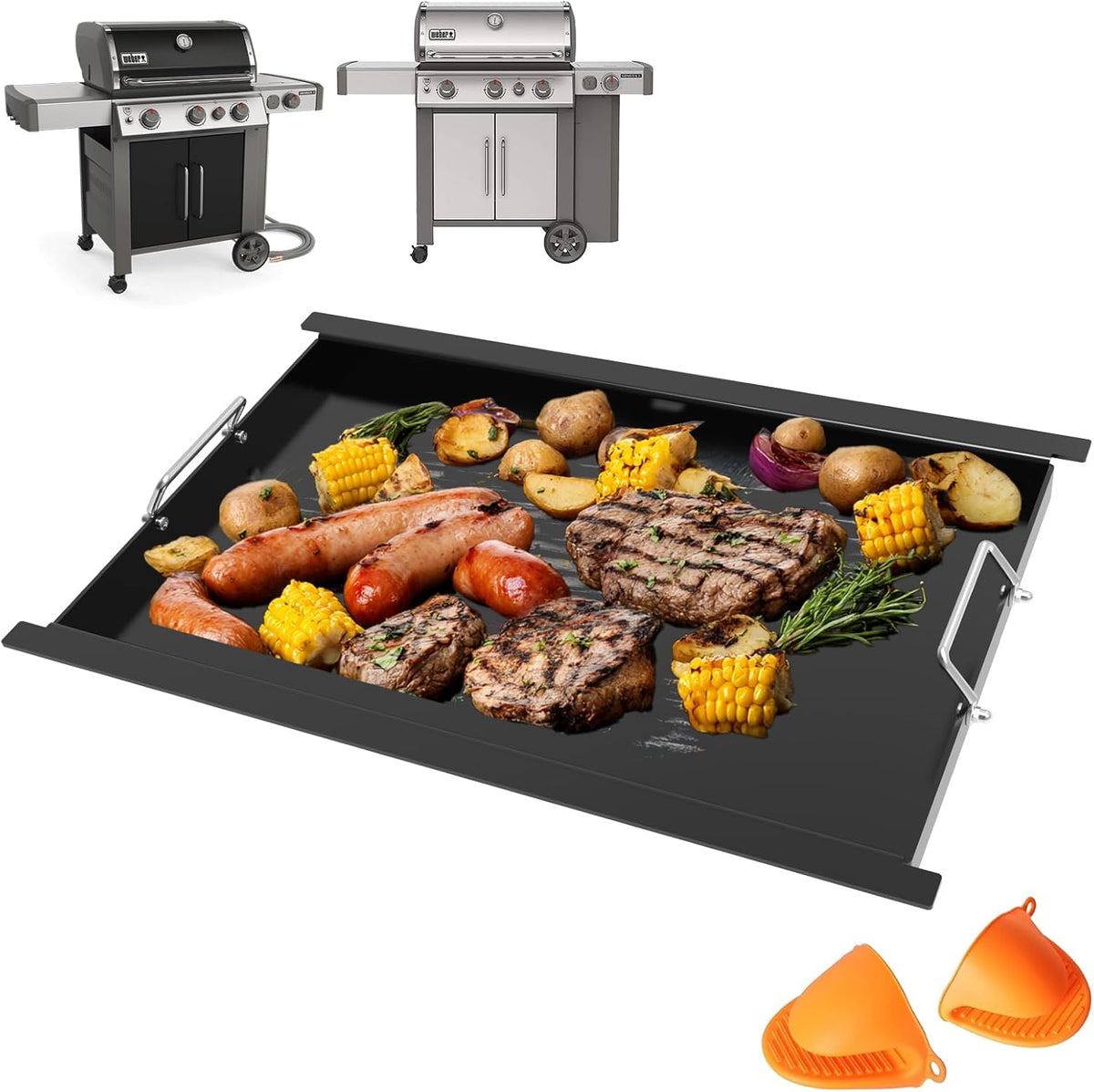 6788 Full Size Griddle Insert for Weber Genesis II 300 Series Gas Grills E330 S310 S335 E325 E315 EX315 E310 S315 EX335 SX335, Carbon Steel Flat Top Griddle for Weber Genesis II LX S/E-340 Grill Parts