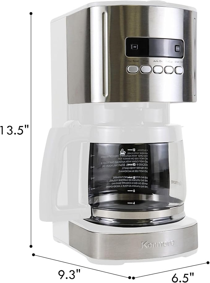 Kenmore Drip Coffee Maker - 12 Cup Programmable Cafe Machine With Glass Pot, Regular & Bold Brew, Auto Shut Off Large Water Reservoir, Reusable Filter, Kitchen Appliances For Cafeteria Barista, White