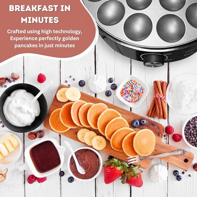 24PCS Mini Pancake Maker Machine, Nonstick Electric Dutch Pancakes Griddle, Adjustable Heat Multi-Use Poffertjes Pan, Simple & Easy Baker for Home and Restaurants, Perfect for Breakfast & Desserts