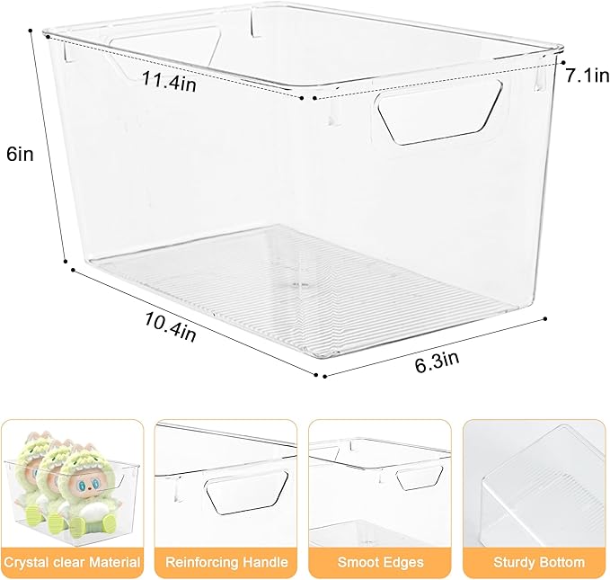 Attelite Clear Plastic Storage Bins,Large 12 Pack Pantry Organizer with Handle,BPA Free Plastic Storage Containers for Fridge,Closet,Bathroom,Under Sink and Kitchen Organization