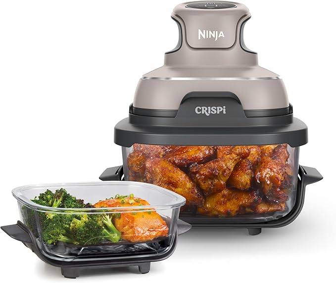 Ninja Crispi 4-in-1 Glass Air Fryer | 450°F | Non-Toxic | 4QT & 6-Cup Glass Containers w/Lids | Microwave, Freezer, Dishwasher Safe | Max Crisp, Air Fry, Bake, Recrisp | Stone | FN101ST