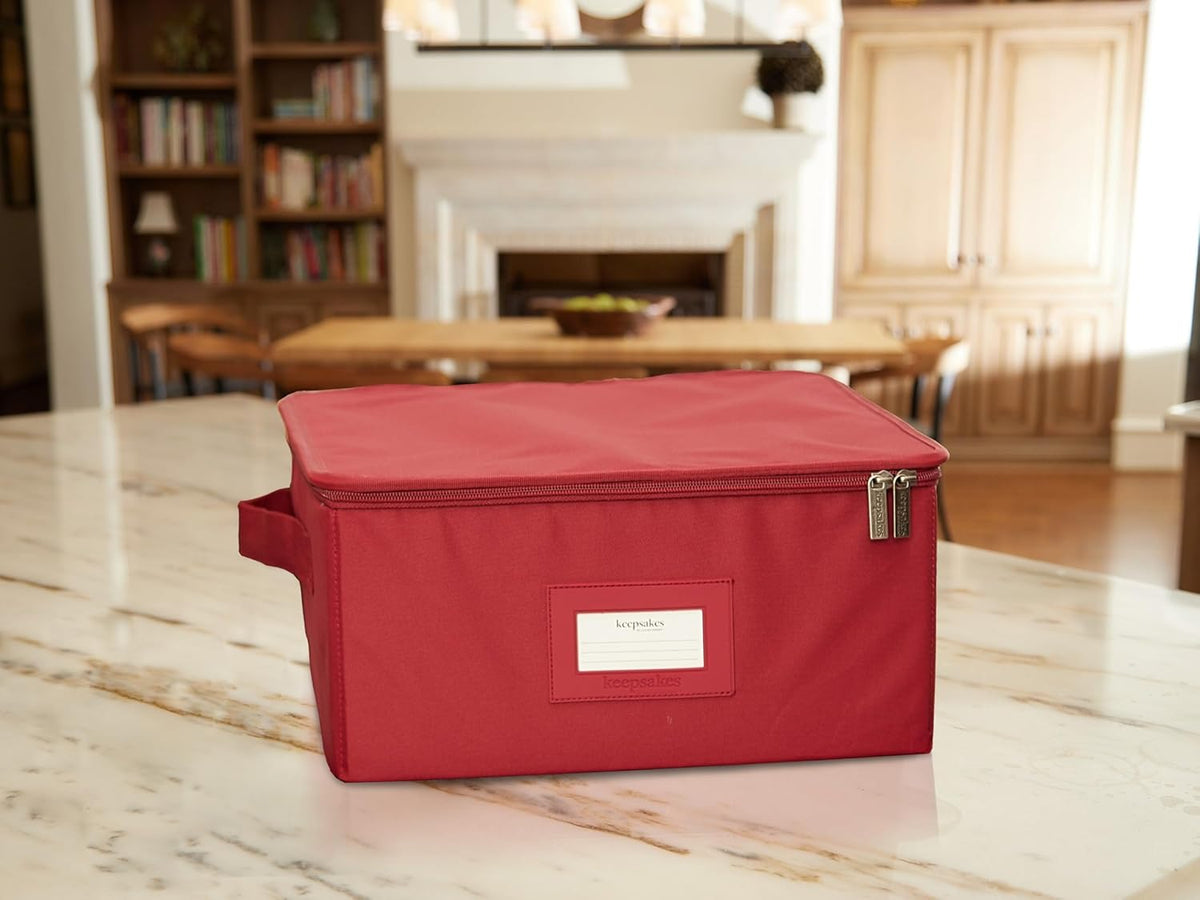 Covermates Keepsakes Dish Storage Box - Stackable, Reinforced Handles, China Storage, Scarlett Red