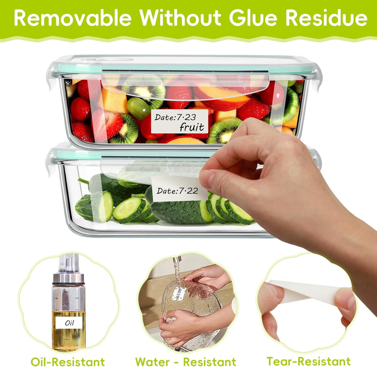 600 Blank Removable Freezer Labels with Perforation Line for Easy Distribution and Use. Waterproof and Oil-Resistant, Suitable for Food Containers, Jars, and Kitchen Organization.(1 "x 2")