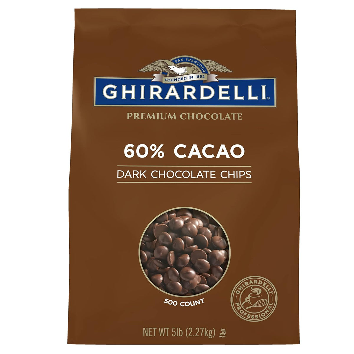 Ghirardelli Chocolate Company 60% Cacao Dark Chocolate Chips, 5lb (Pack of 2)