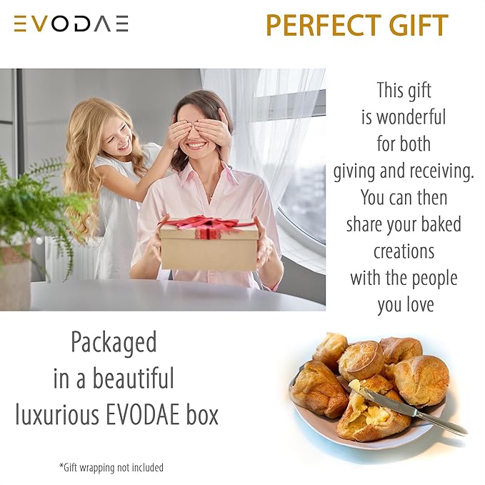 EVODAE® Popover Pans Set of 2 – 12-Cup (2×6) Pro-Grade Carbon Steel, Strong & Durable Build – Nonstick, PFOA & PTFE Free – Popover & Yorkshire Pudding Pan – Carefully Packaged in a Clean Black Box