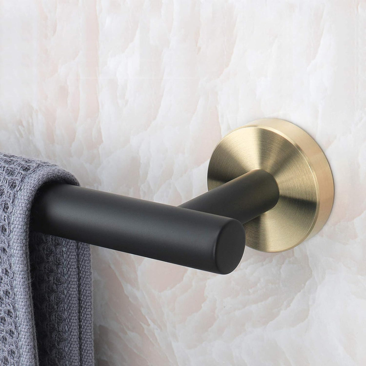 NearMoon Bath Towel Bar, Bath Accessories Thicken Stainless Steel Shower Towel Rack for Bathroom, Towel Holder Wall Mounted (1 Pack, Matte Black & Gold, 9 Inch)