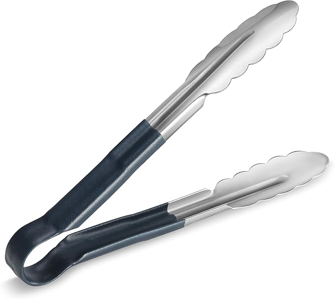 New Star Foodservice 534583 9-Inch Utility Spring Tongs, Stainless Steel, Vinyl Coated, Set of 12, Blue