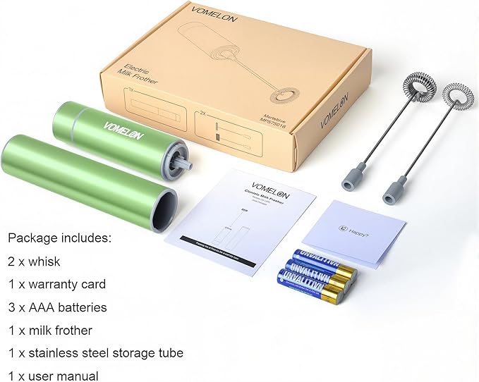 Electric Milk Frother Handheld,Travel Coffee Drink Mixer Batteries Included, 304 Stainless Steel Whisk for latte Cappuccino,Bulletproof Coffee Hot Chocolate,Egg-Grass Green