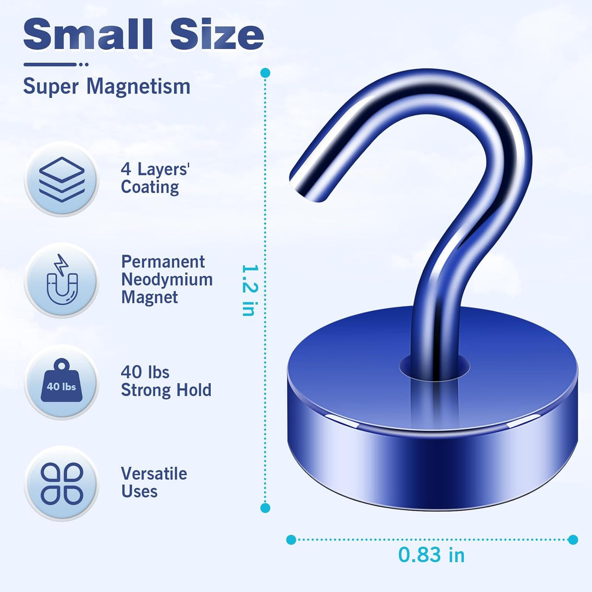 Neosmuk Magnetic Hooks, Cruise Ship Essentials, 40lb+ Heavy Duty Magnetic Hooks for Cruise Cabins, Refrigerator, Grill, Hanging, and Travel | Extra Strong Must-Haves Magnet Hook,Navyblue,Pack of 10