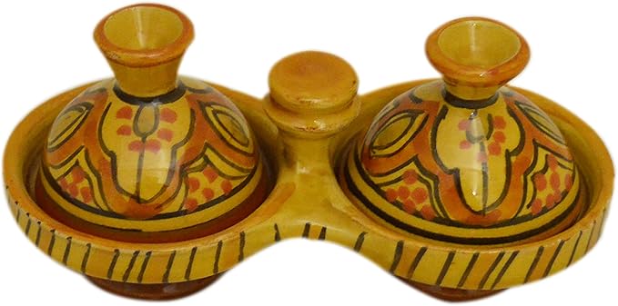 Moroccan Handmade Tagine Double Spicer Salt & pepper Holder Ceramic Yellow