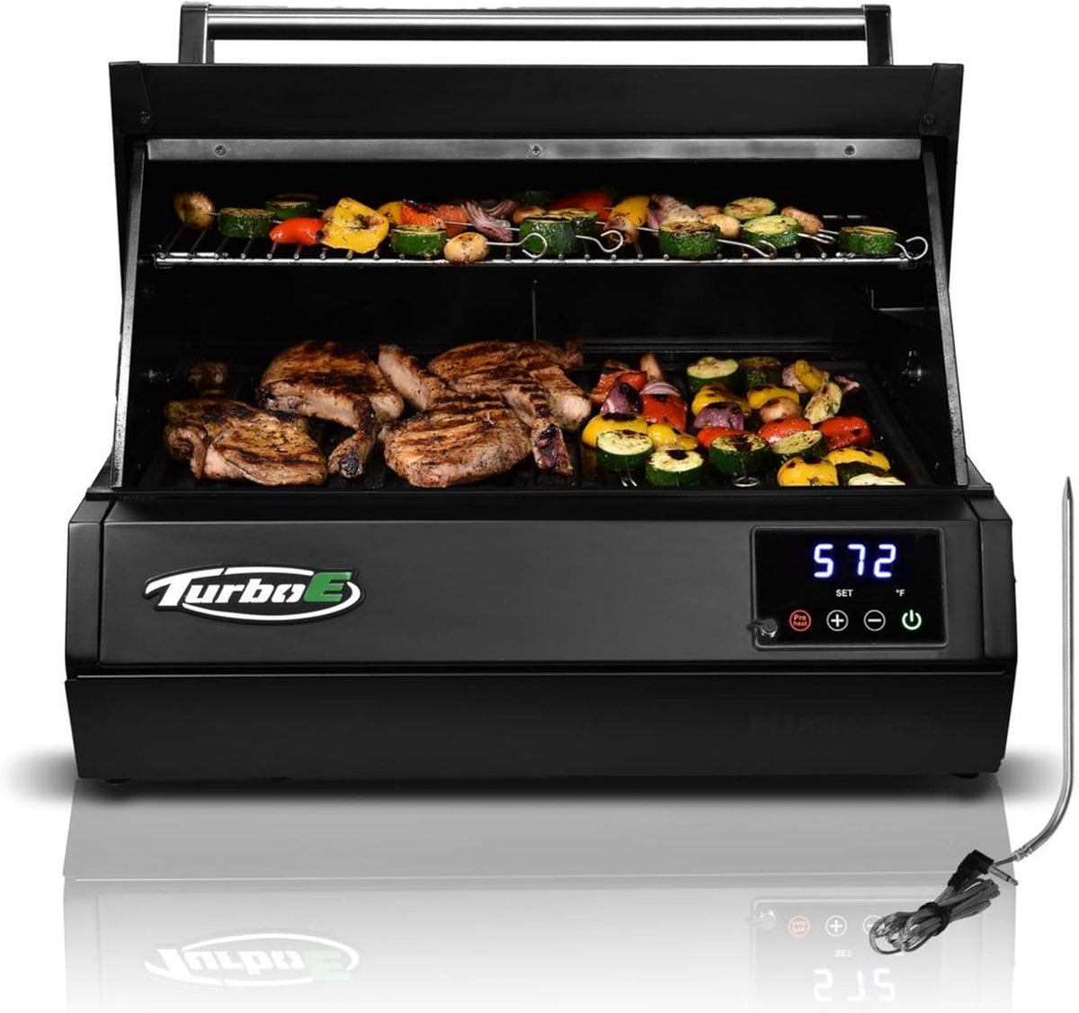 Turbo E Outdoor Electric Grill by PLUGNGRILL - High-Power 1700W Infrared Grill Technology - 24-Inch Smart BBQ Grill with Probe & Digital Display for Precise Cooking & Searing (Turbo E)
