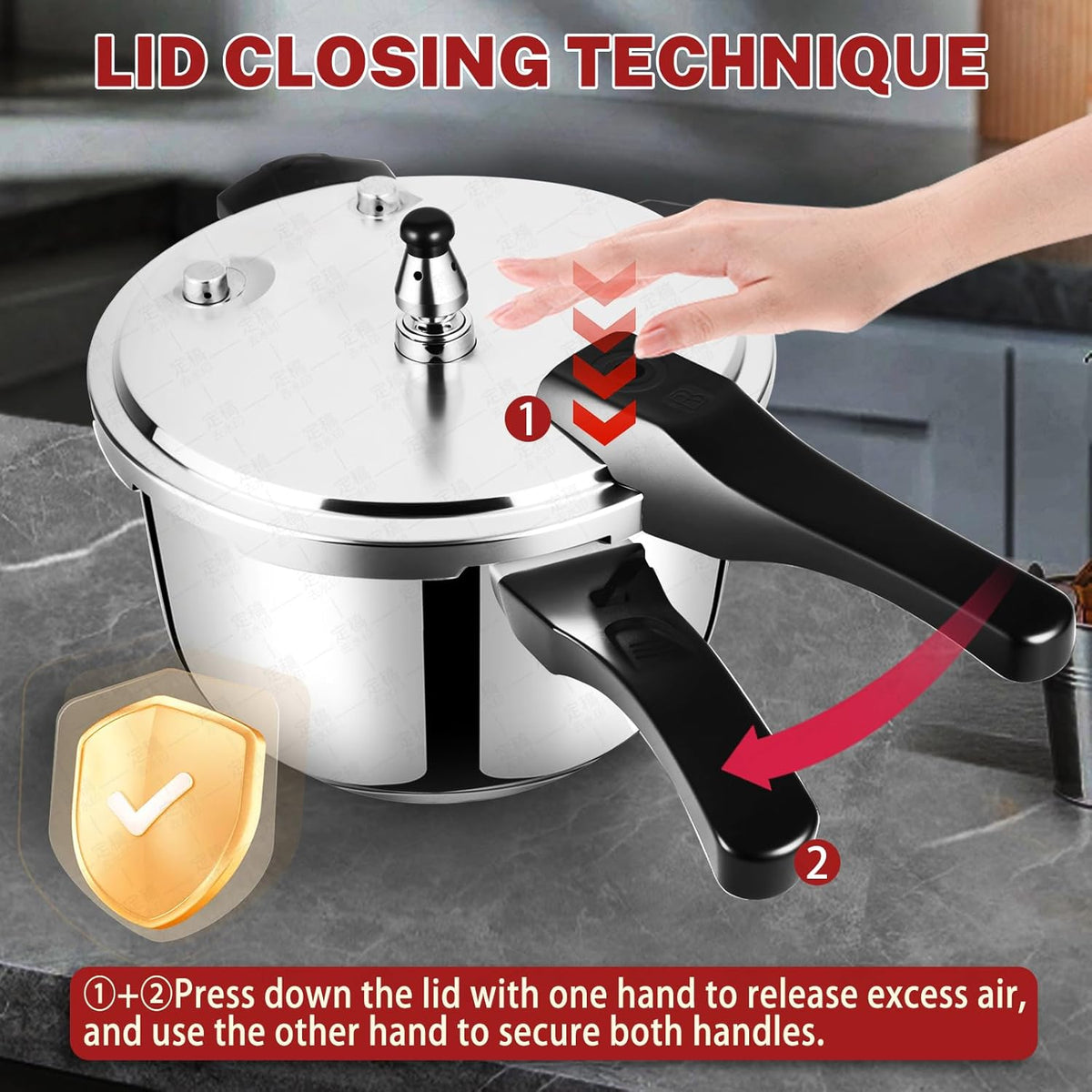 Stainless Steel Pressure Cooker 6.34 Quart, Heavy-Duty, Food-Grade, All Stovetop & Induction Compatible with Multi-Safety Lock System for Gas Electric Ceramic, Commercial Home Kitchen Use, Deeluban