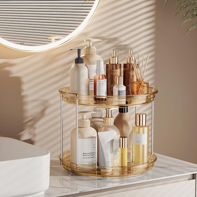 LAMU 2 Tier Lazy Susan Turntable Organizer 9.25'' Rotating Spice Rack Organization for Cabinet, Kitchen, Pantry, Countertop, Bathroom, Vanity, Medicine Cabinet Organizer, Amber