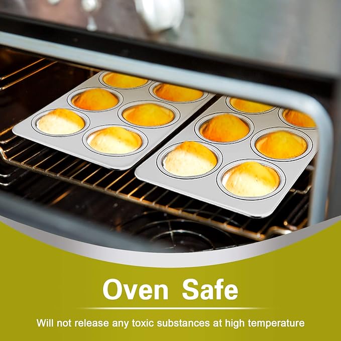 P&P CHEF Muffin Pan Cupcake Baking Pan Set, Stainless Steel Muffin Tin Tray for Mini Cake Tart Quiche, Oven & Dishwasher Safe, Non-toxic & Heavy-duty, (6 Cup, 4Pcs)