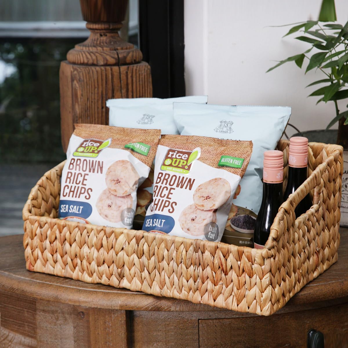Wicker Baskets for Organizing,Pantry Baskets with Built-in Handles, Handwoven Wicker Storage Basket, Water Hyacinth Storage Bins for Shelves, 3 Pack, Natural 2 Set