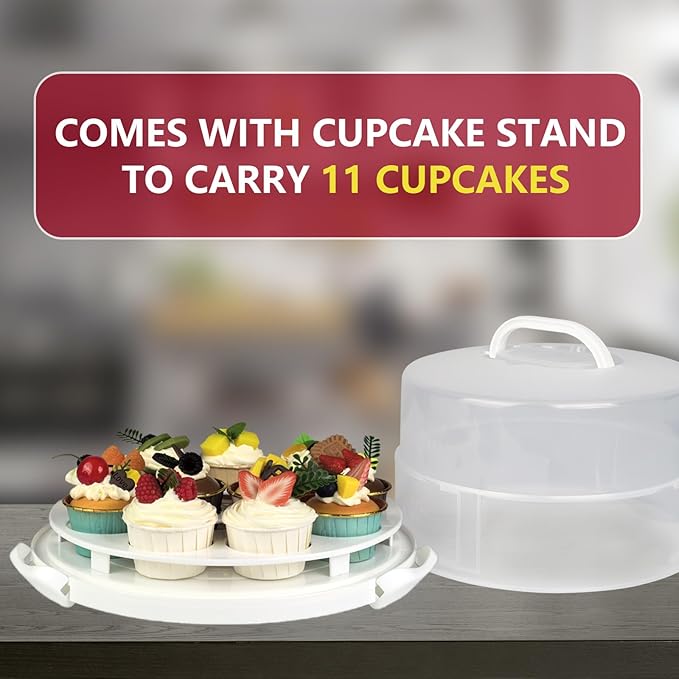 12 Inch Cake carrier Container with Lid and Handles Includes Insulated Bag for Safe Transportation of Buttercream Doesn't Melt Easy for Cakes, Pies and Cupcakes (Red)