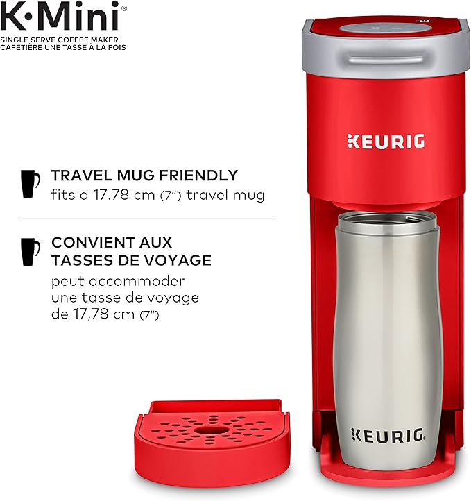 Keurig K-Mini Single Serve K-Cup Pod Coffee Maker, Featuring An Ultra-sleek Design, Poppy Red, 13.19in x 5.55in x 14.37in